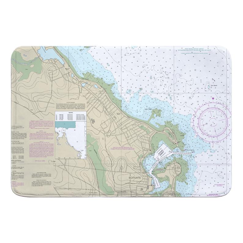 MA Scituate Harbor, MA Nautical Chart Memory Foam Bath Mat Schooner