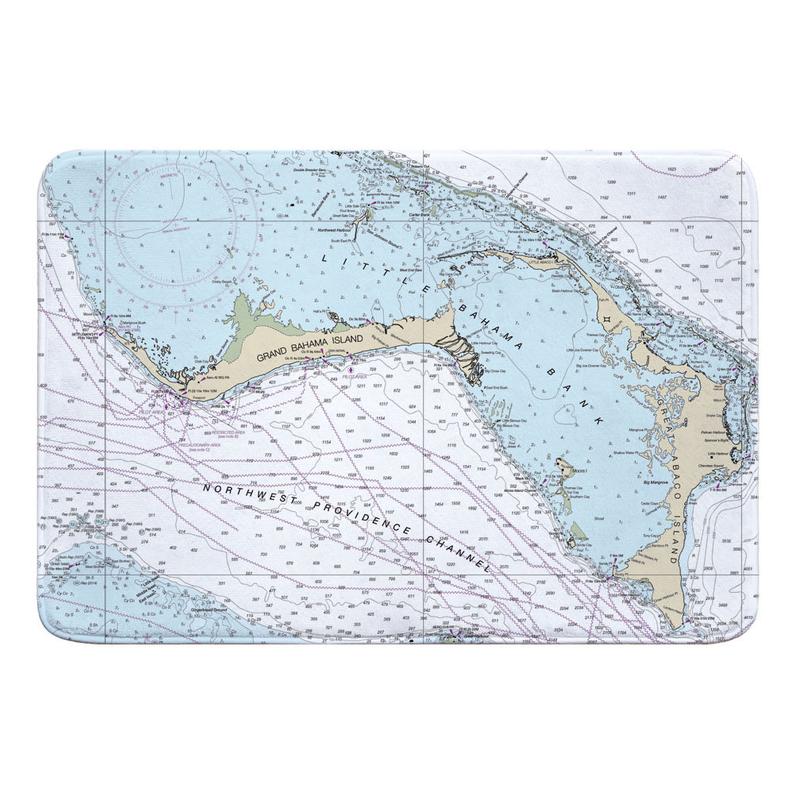 Grand Bahama, Abaco, Bahamas Nautical Chart Memory Foam Bath Mat