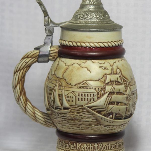 1977 Avon Collectible Beer Stein with Pewter Lid, Sailing Ships