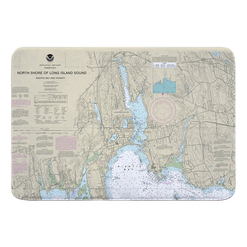 CT Niantic, CT Nautical Chart Memory Foam Bath Mat Schooner Chandlery