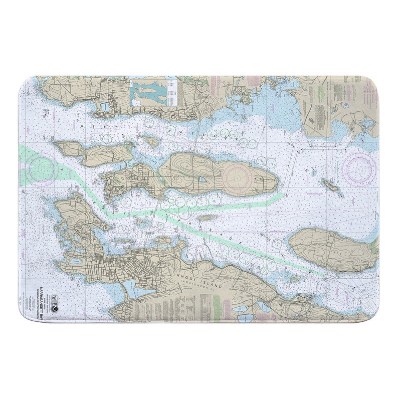 RI Narragansett Bay, RI Nautical Chart Memory Foam Bath Mat Schooner
