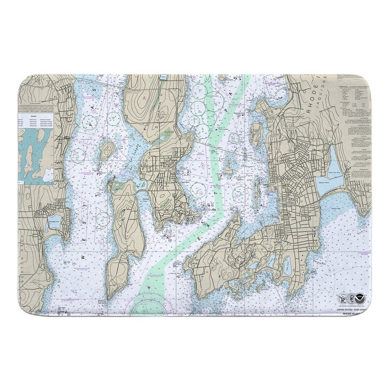 RI Newport, Jamestown, RI Nautical Chart Memory Foam Bath Mat, Map