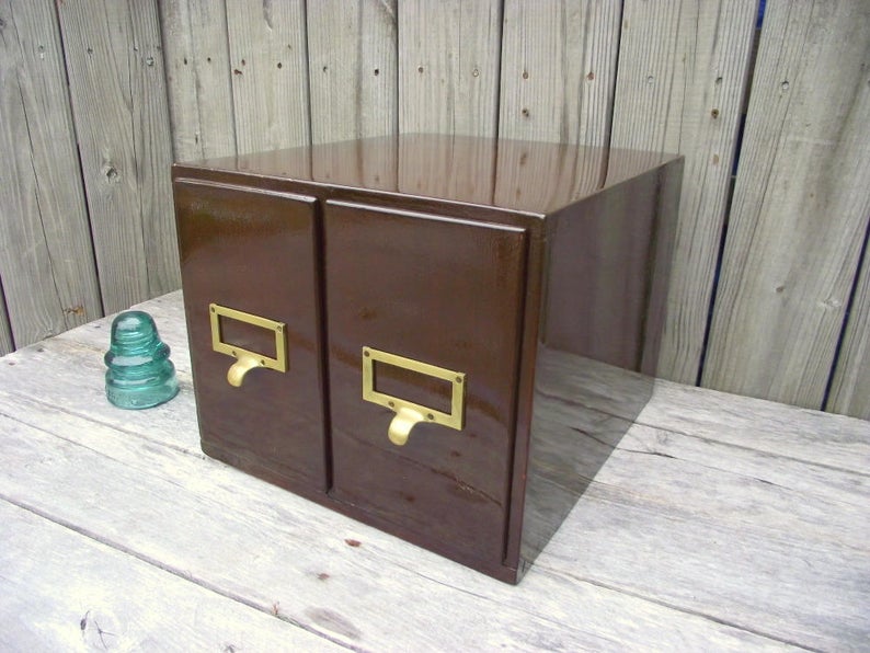 XL Wooden Card Catalog 2 Drawer Antique SOLID Wood Mahogany5×8