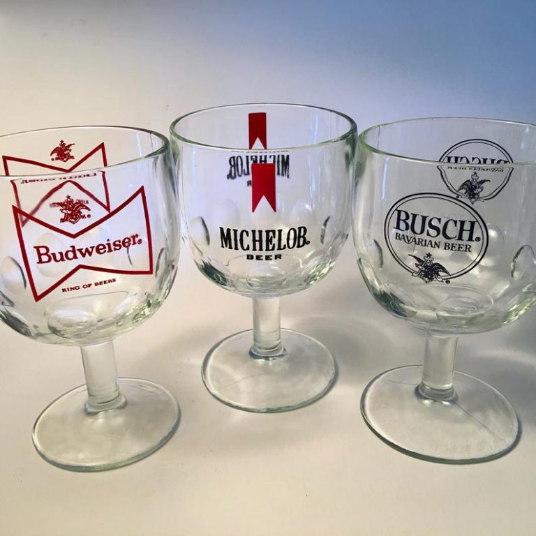 Set of three collectible vintage beer goblets Budweiser, Michelob and