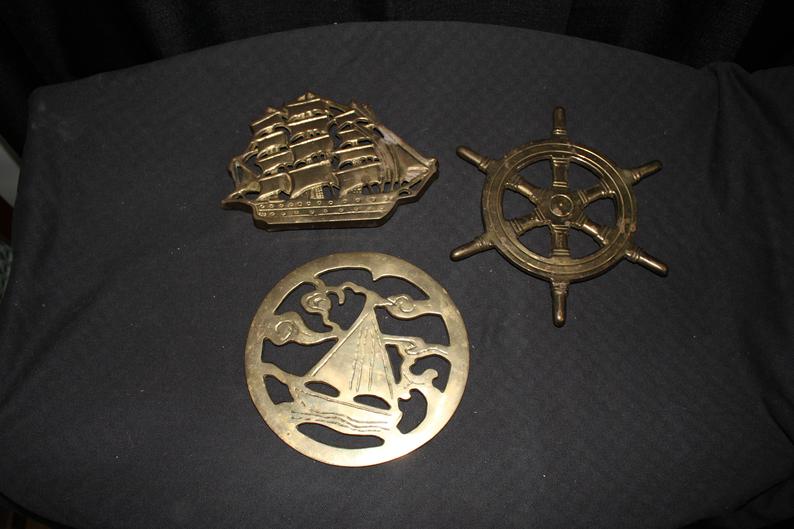 Set of 3 Brass Nautical Trivets Made in India Schooner Chandlery