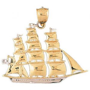 14k Yellow Gold Yatch Pendant 31mm x 25mm