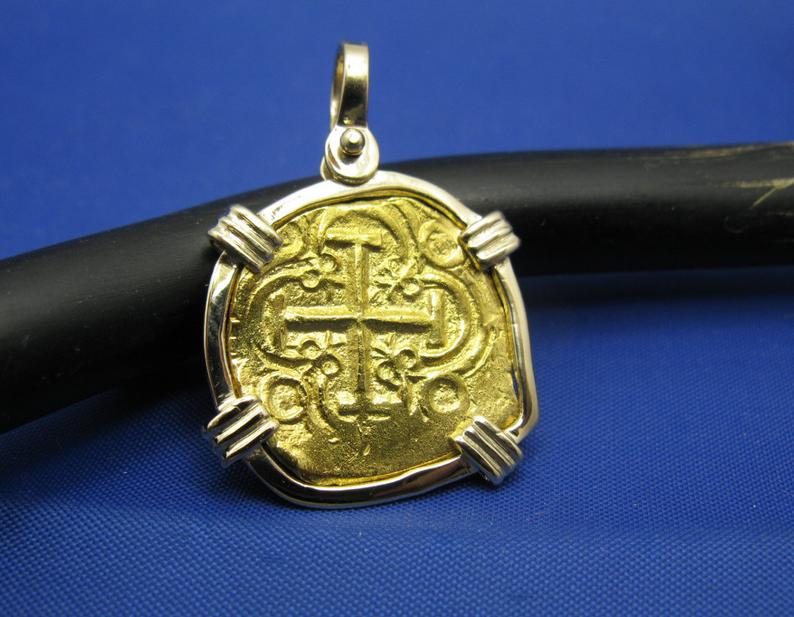 Doubloon Pirate Gold Coin Necklace Odd Shaped Fine Solid 24k Pure