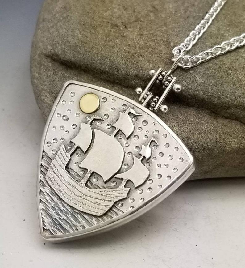 Sailing Ship Pendant Necklace Treasure Keeper Hidden Treasure Sterling