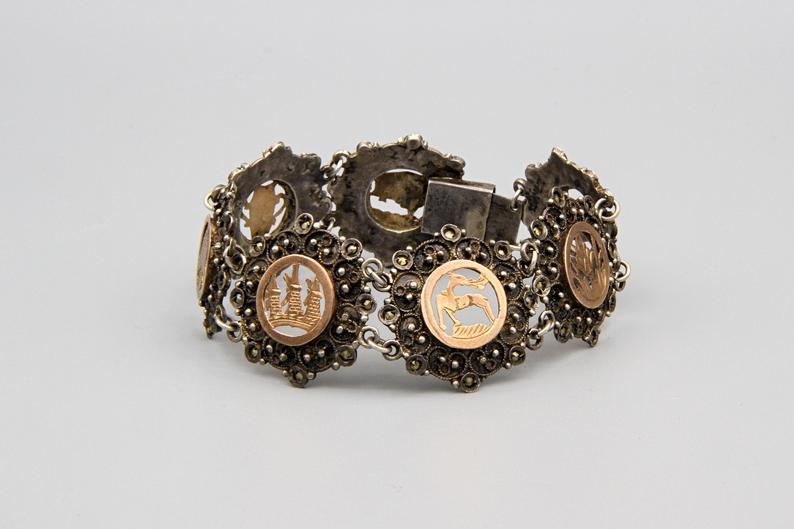 Grand Tour Silver And Rose Gold Bracelet, Greek Symbols Ottoman Empire