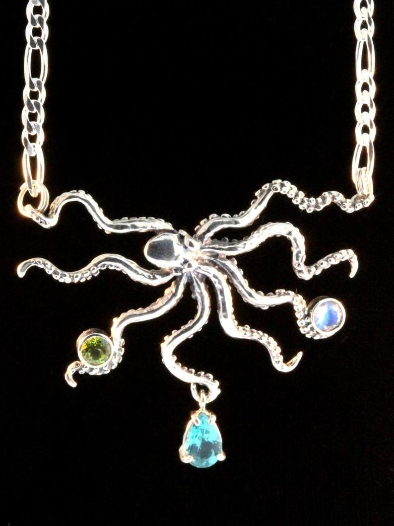 Octopus Necklace Kraken Jewelry Octopus Neckpiece with Jeweled