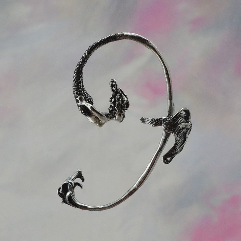 Sterling Silver Mermaid Ear Wrap, Magical Fantasy Jewelry