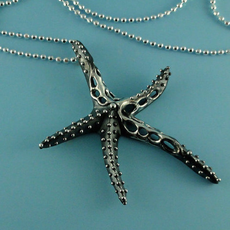 Sterling Silver Fusion Starfish and Sea Fan Coral Pendants, Great Sea