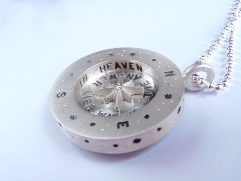 Celestial Compass Sterling Silver Engraved Necklace Schooner Chandlery