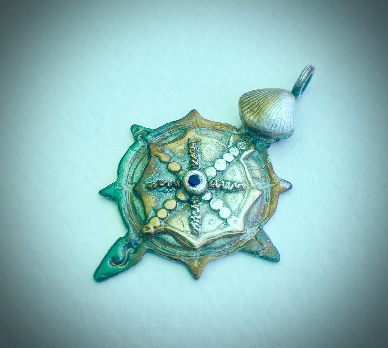 Compass Rose Pendant , Nautical Pendants , Beach Jewelry, Artisan
