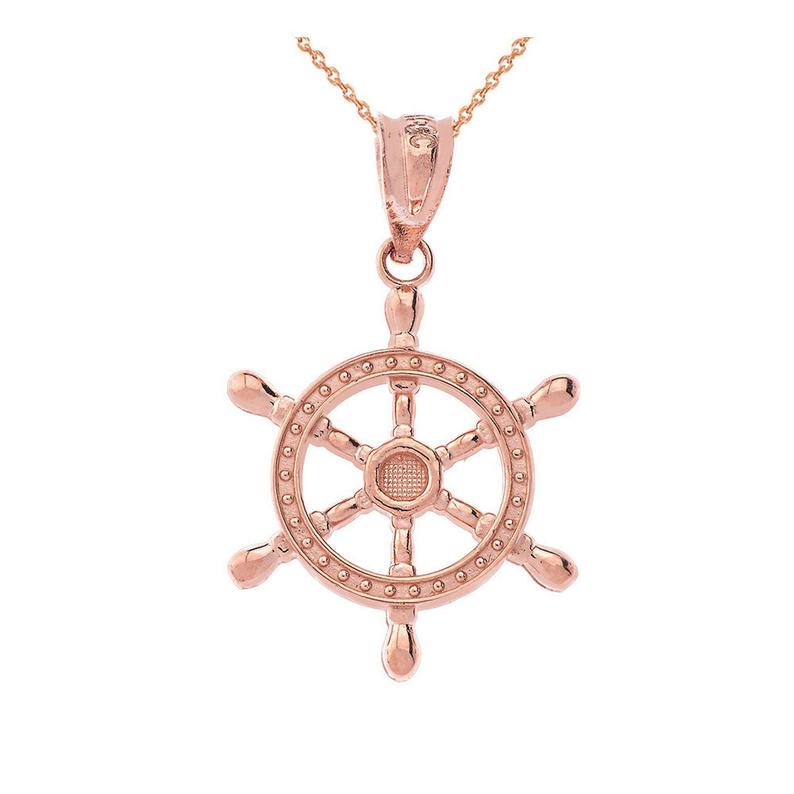 Rose Gold, Jewelry Gift, Ship Wheel, Wheel Pendant, Gold Pendant