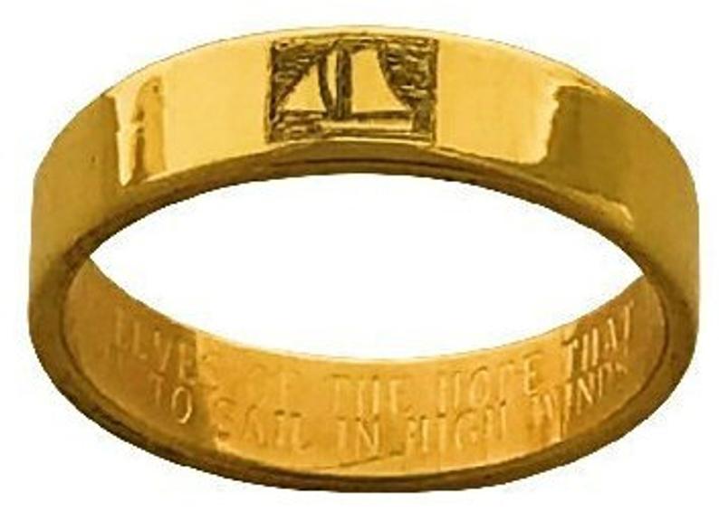 14K Gold Smooth Sailing Wedding Band Ring, Spiritual Quotation