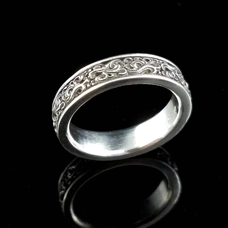 CASCADE NARROW - Gothic Nature Sculpted Ornate Scroll Work Wedding Band ...
