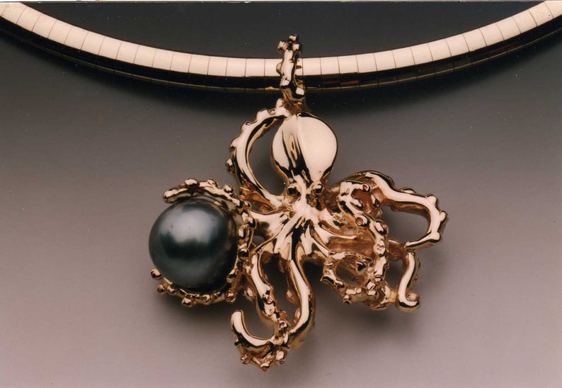 14k Octopus Slide w/ Tahitian Black Pearl Schooner Chandlery