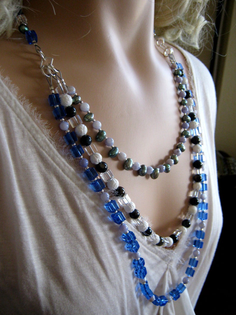 Light Blue Beaded Shell Necklace