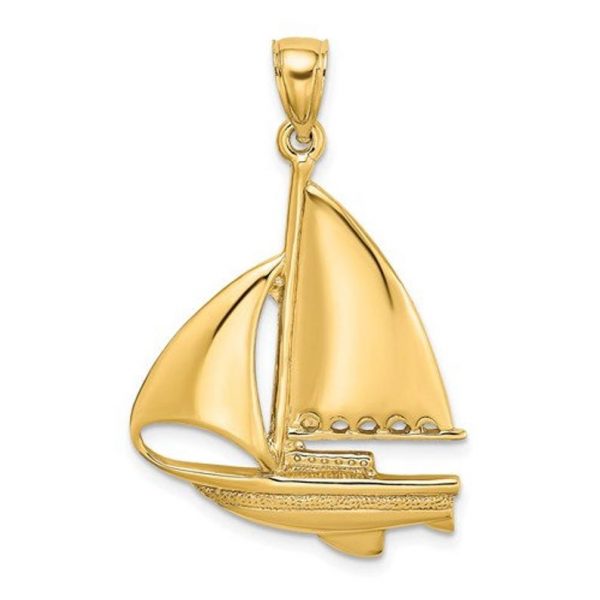 14K Yellow Gold Sailboat Sailing Nautical Pendant Charm Schooner